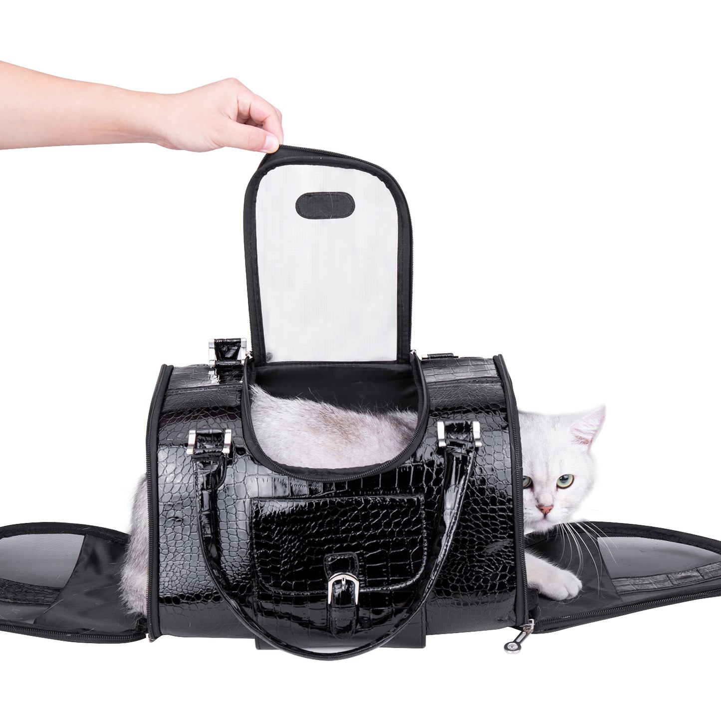 Fastingdog Pet Bag Travel Portable Cat Bag PU Leather Dog Handbag Fashionable Breathable cat handbag
