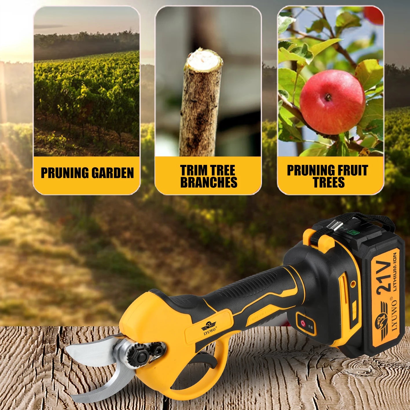 Electric Pruning Shears Fruit Tree Potted Pruning Electric Tool Rechargeable Wireless Pruning Scissors LYUWO