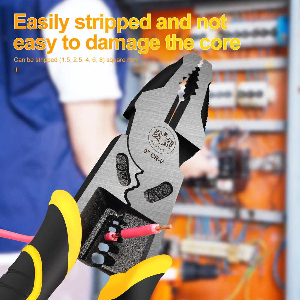 BESTIR Electrician Pliers Multifunction 8" 9" Wire Stripper Crimper Plier Electrical Cutter Cable Terminal Crimping Hand Tool