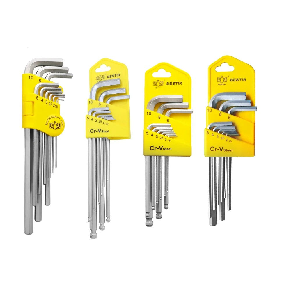 BESTIR 9pcs 1.5-10mm Metric Hex Allen Key Set Chrome Vanadium Hexagon Wrench Set Ball Head Double-End L Key Wrench Hand Tools
