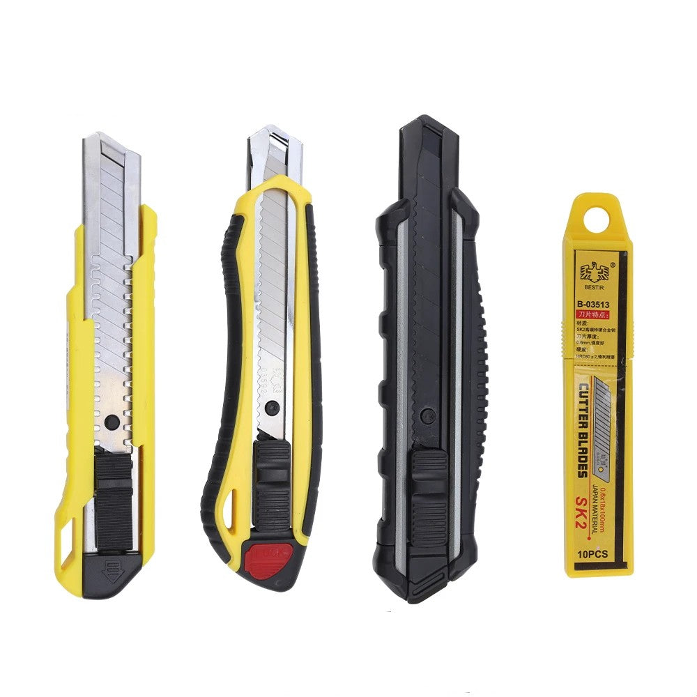 BESTIR Retractable Utility Knife Paper Knife Blades Aluminum Alloy Blade Non-Slip TPR Handle Portable Wallpaper Cutter