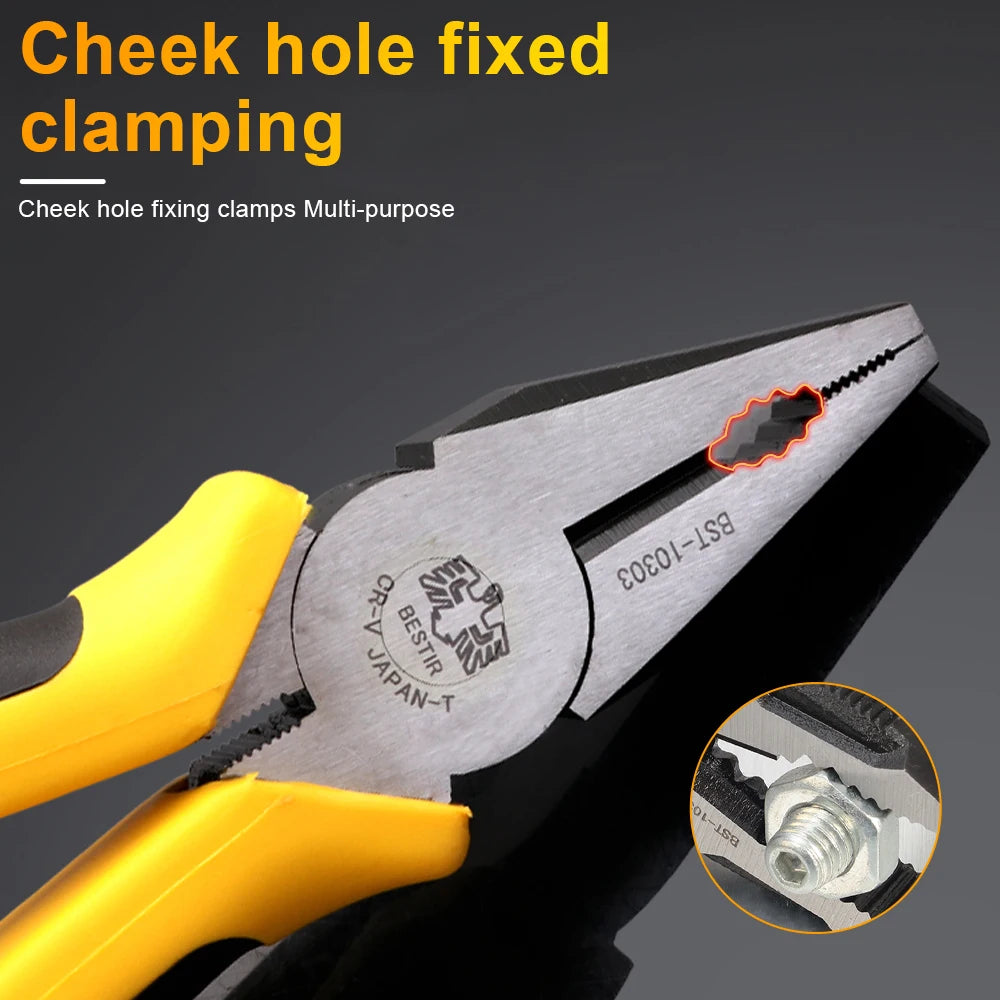 BESTIR 1pc Multifunctional Plier 6 inch 7inch 8inch Cr-V Electrician Crimping Wire Cutter Linesman Needle Nose Plier Hand Tools