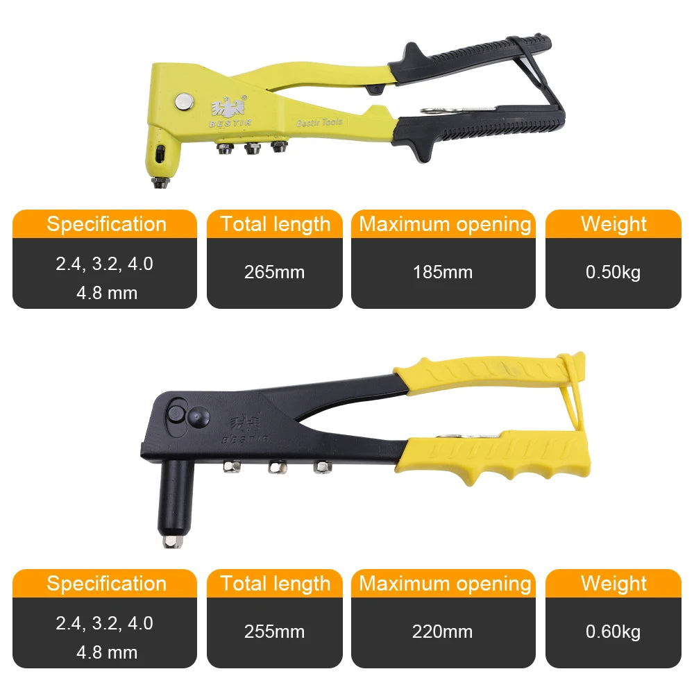 BESTIR 2.4mm-4.8mm Pop Rivet Gun Heavy Duty Adjustable Blind Rivet Gun Riveter Insert Nail Hand Riveting Tools For Metalworking