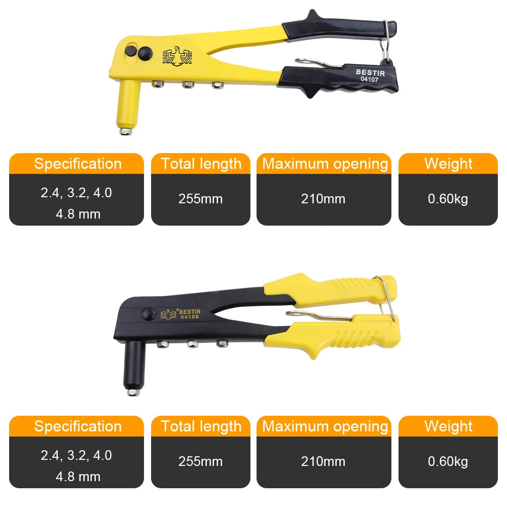 BESTIR 2.4mm-4.8mm Pop Rivet Gun Heavy Duty Adjustable Blind Rivet Gun Riveter Insert Nail Hand Riveting Tools For Metalworking