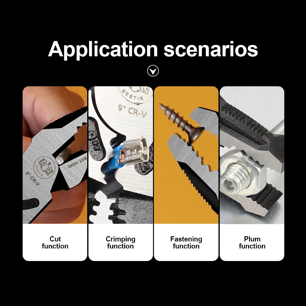 BESTIR Electrician Pliers Multifunction 8" 9" Wire Stripper Crimper Plier Electrical Cutter Cable Terminal Crimping Hand Tool
